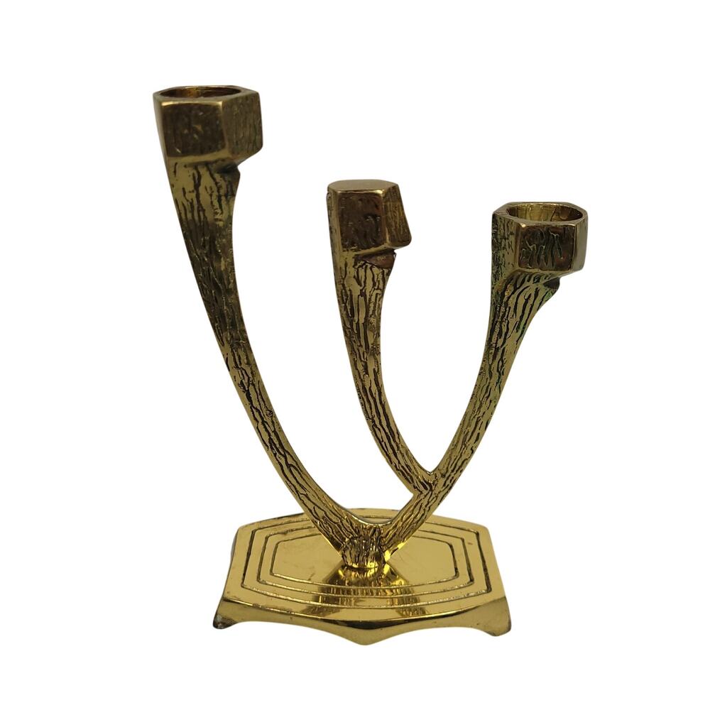 Vintage Wainberg Brass 3-Arm Candle Holder 6.75" Made in Israel Metalware